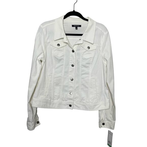 Relativity Denim Jean Jacket Button‎ Down Long Sleeve Breast Pockets White L NWT - Picture 1 of 10